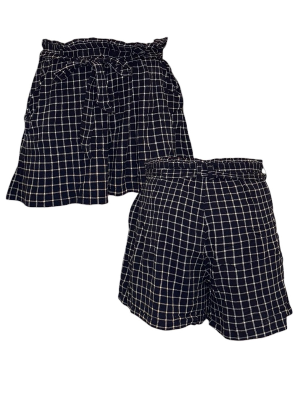 BP Navy and White Plaid Paperbag Shorts